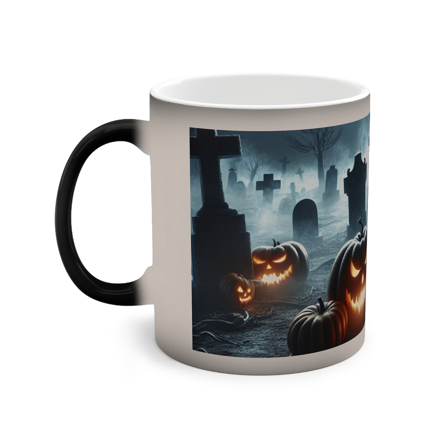 Spooky Halloween Color-Changing Mug | Scary Pumpkin & Graveyard Design, Perfect Gift, Holiday Decor, Unique Coffee Cup, Haunted House