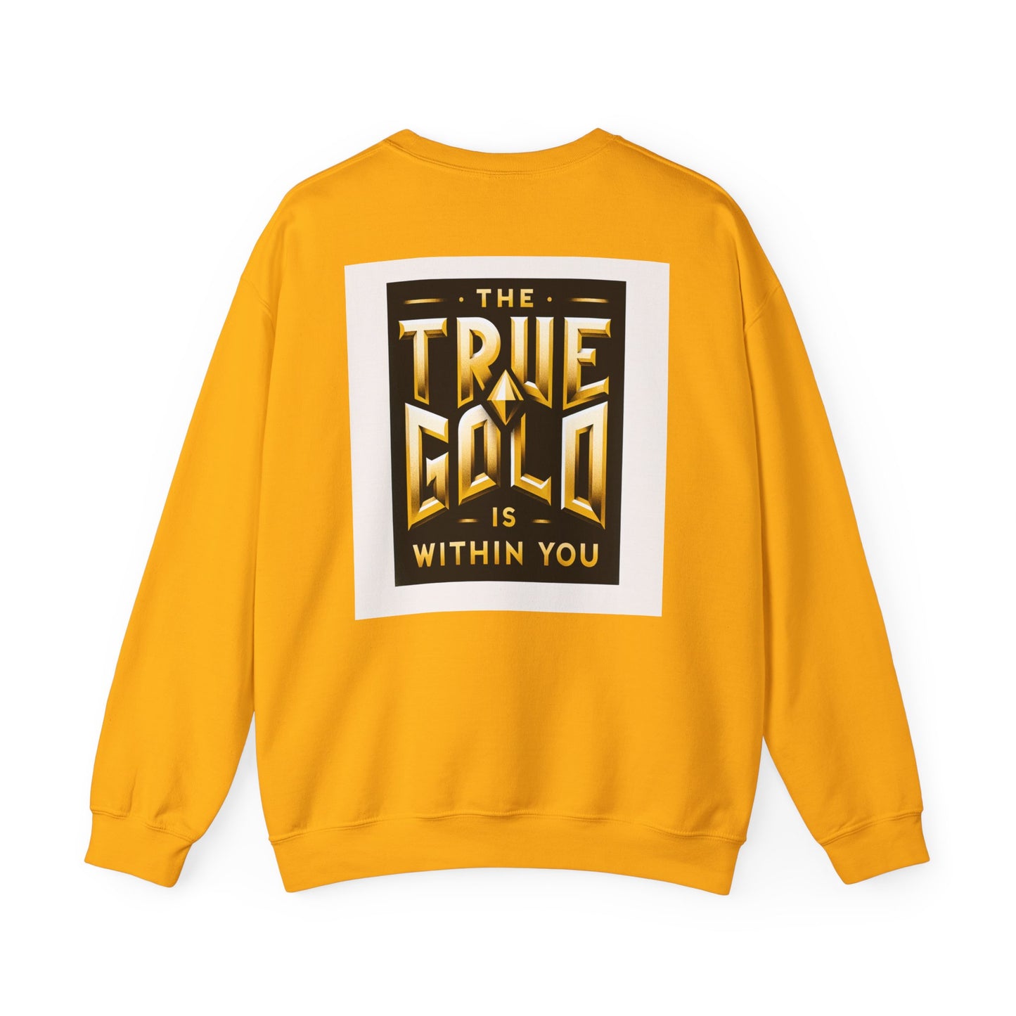 Stylish Gold Graphic Crewneck Sweatshirt, Unisex Sweater, Motivational Apparel, Cozy Gift, Trendy Fashion