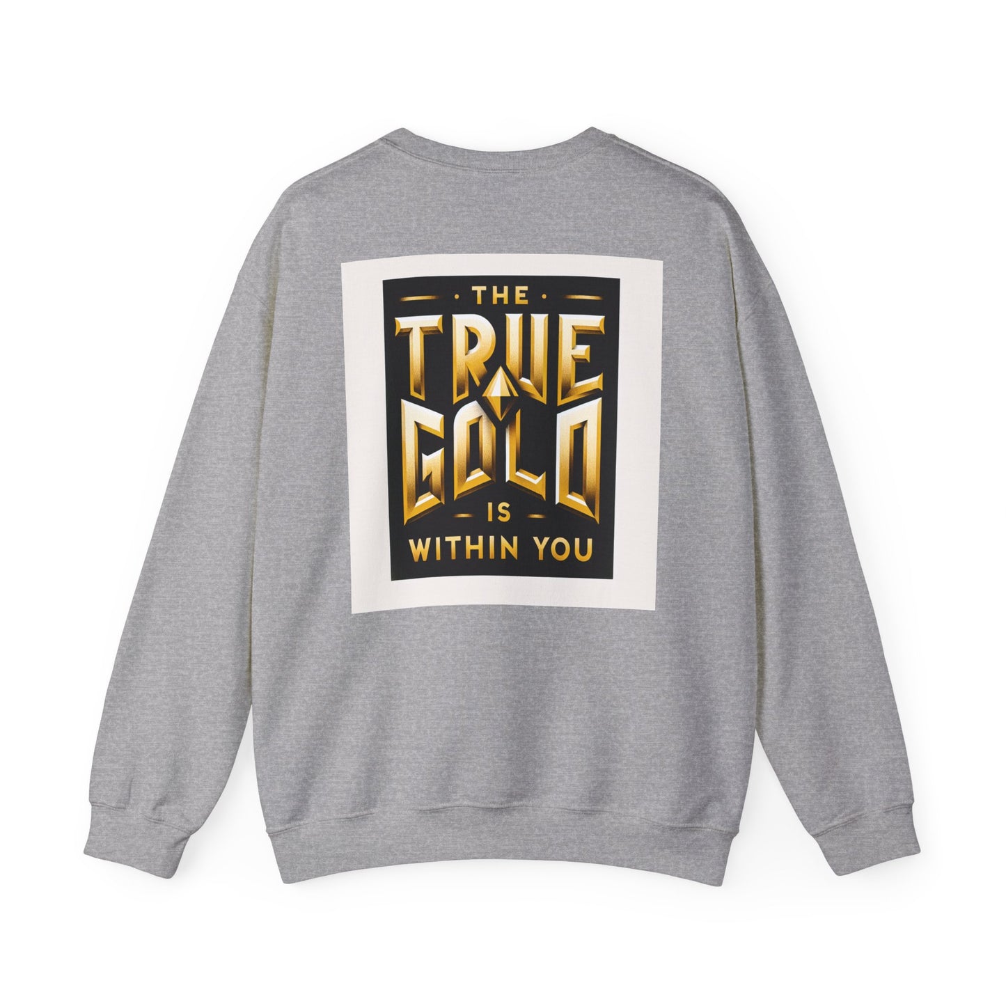 Stylish Gold Graphic Crewneck Sweatshirt, Unisex Sweater, Motivational Apparel, Cozy Gift, Trendy Fashion