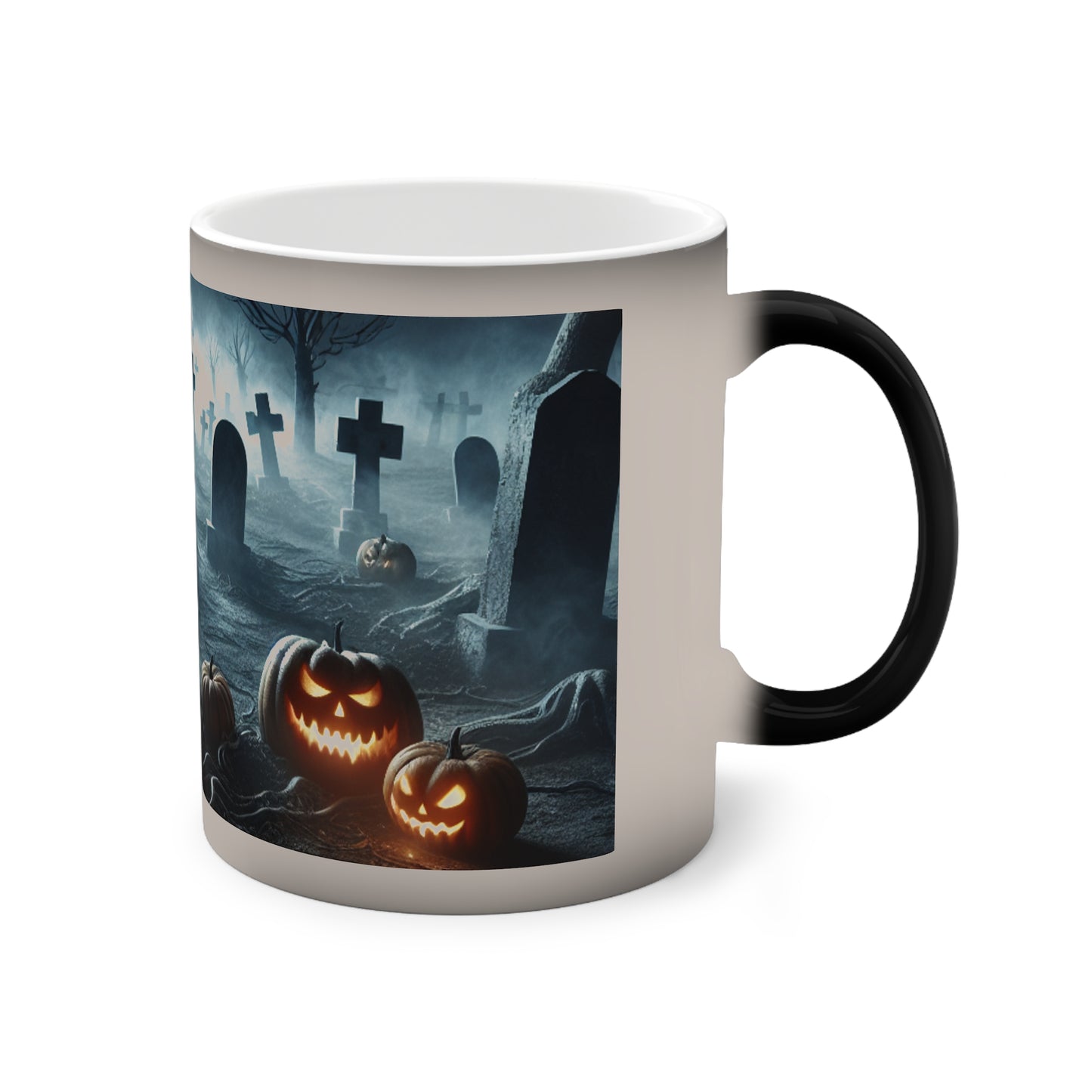 Spooky Halloween Color-Changing Mug | Scary Pumpkin & Graveyard Design, Perfect Gift, Holiday Decor, Unique Coffee Cup, Haunted House