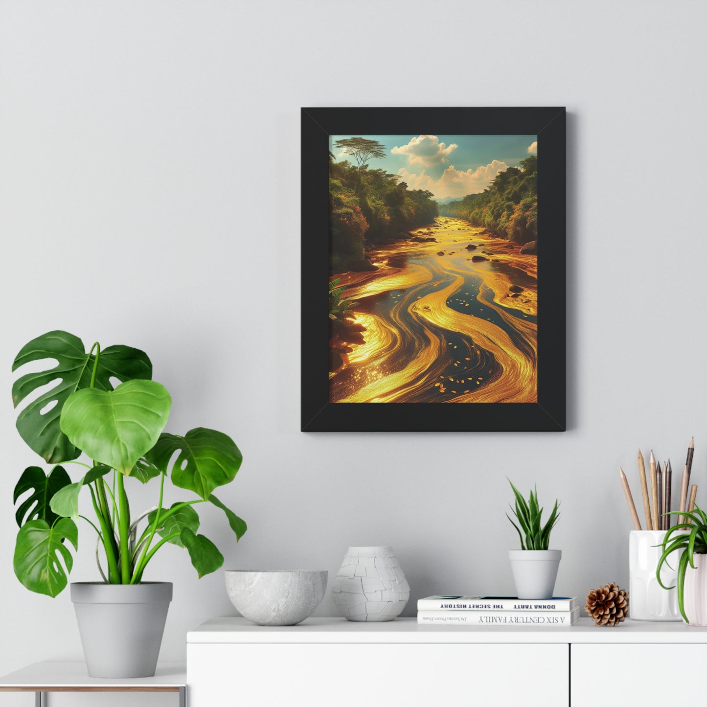 Golden River Framed Vertical Poster | Nature Wall Art, Home Decor, Office Decoration, Gift for Nature Lovers, Landscape Print