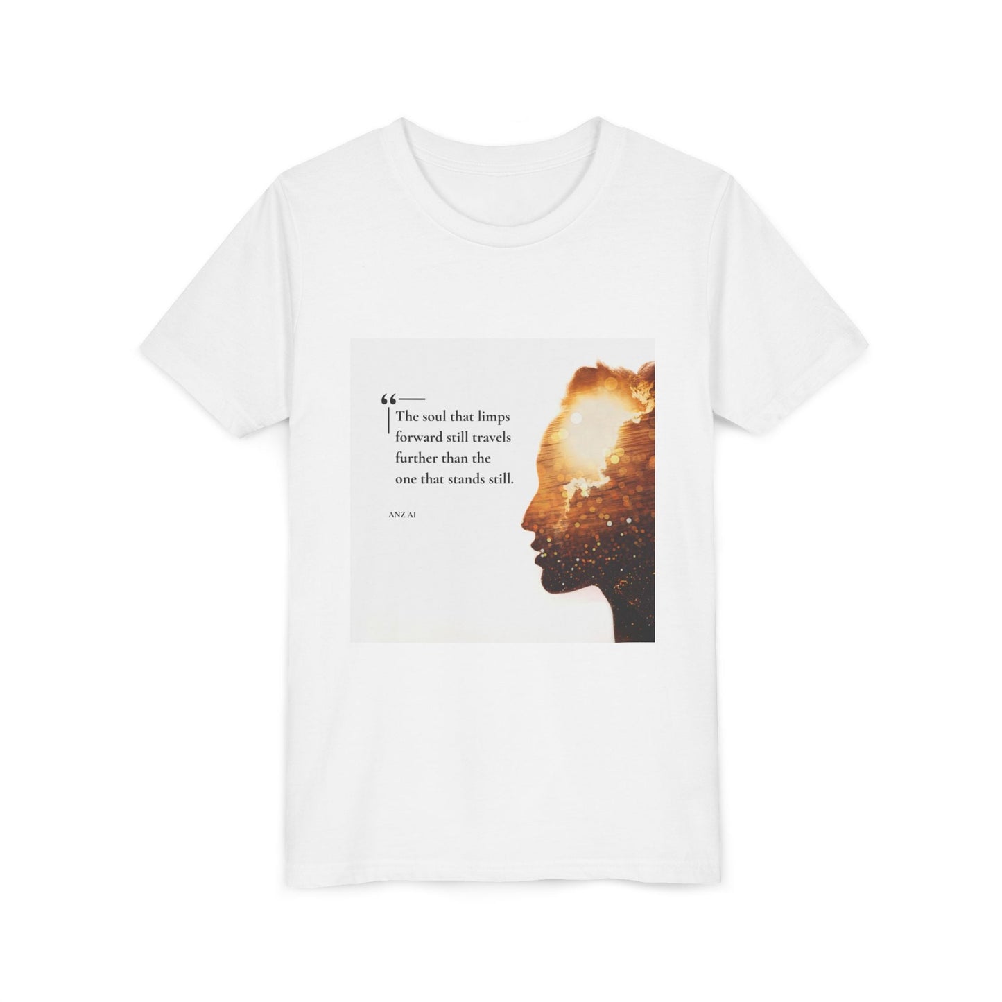 Inspirational Youth Short Sleeve Tee – "The soul that limps forward still travels further than the one that stands still" - Anz AI