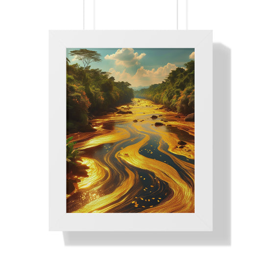 Golden River Framed Vertical Poster | Nature Wall Art, Home Decor, Office Decoration, Gift for Nature Lovers, Landscape Print