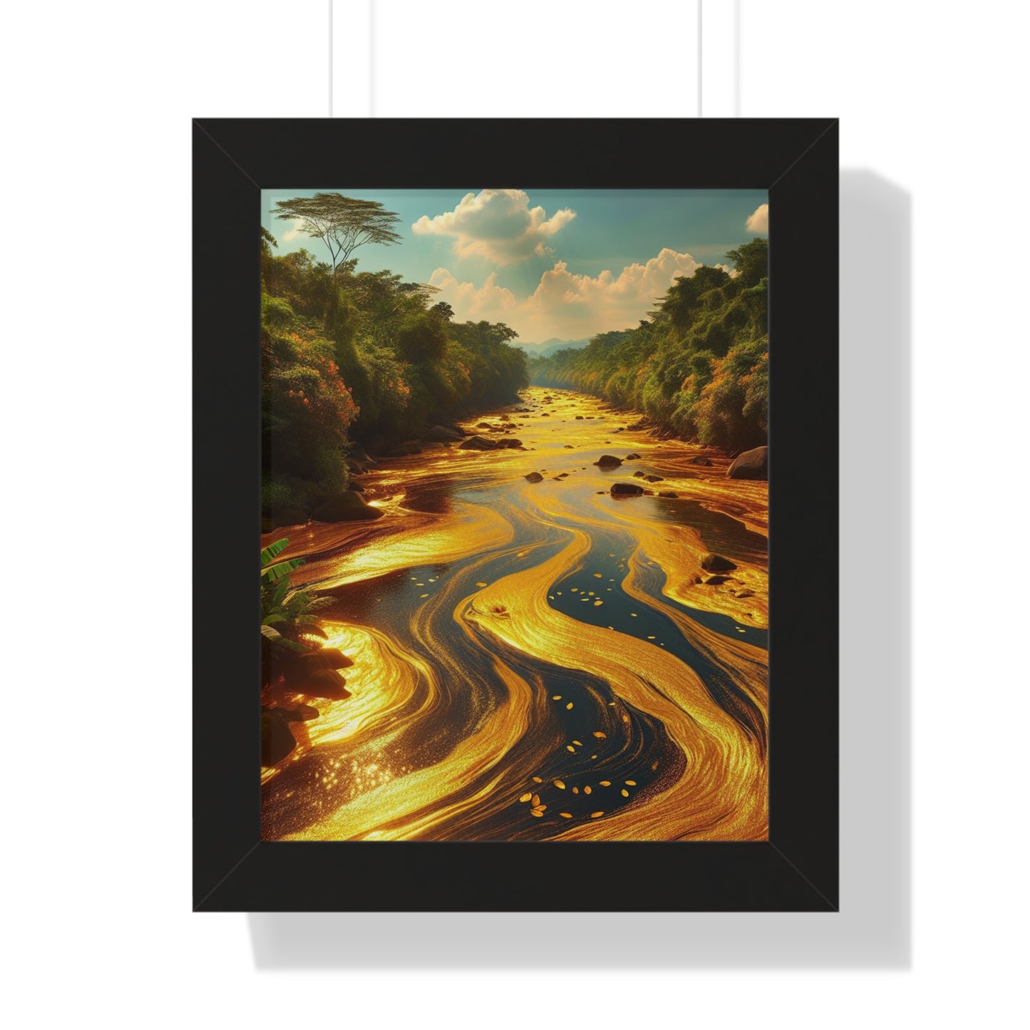 Golden River Framed Vertical Poster | Nature Wall Art, Home Decor, Office Decoration, Gift for Nature Lovers, Landscape Print