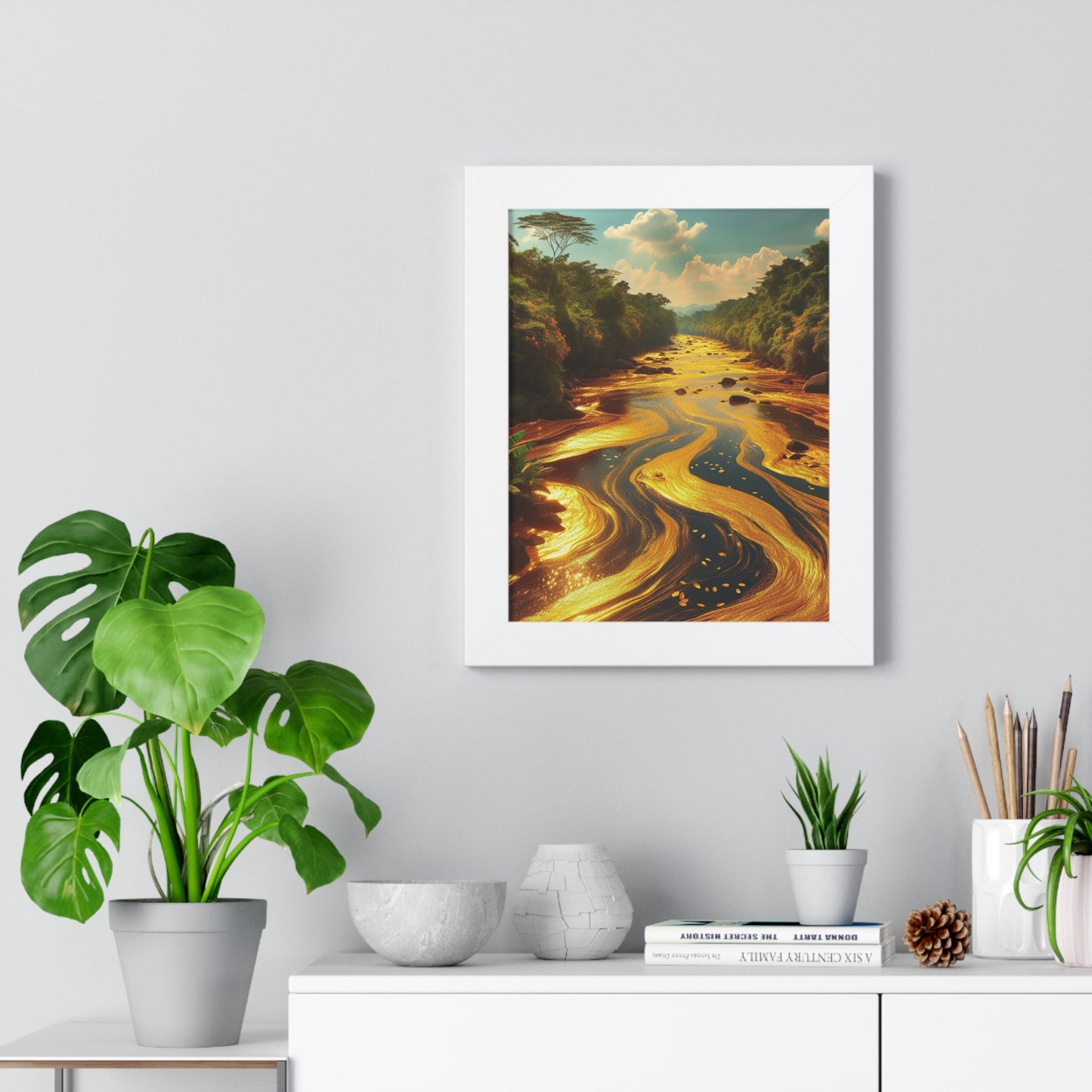 Golden River Framed Vertical Poster | Nature Wall Art, Home Decor, Office Decoration, Gift for Nature Lovers, Landscape Print