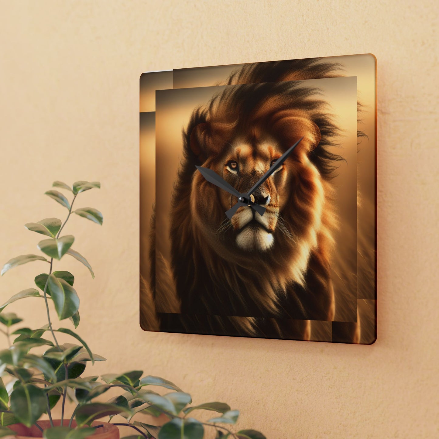 Majestic Lion Acrylic Wall Clock | Roaring Art Decor, Wildlife Gift, Unique Home Accessory, Animal Lover Wall Art, Birthday Decoration