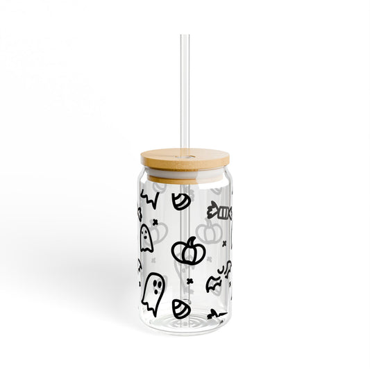 Halloween Themed Sipper Glass, 16oz - Perfect for Halloween Parties, Kid's Treats, Decorative Hydration, Fall Decor, Gifts for Ghost Lovers