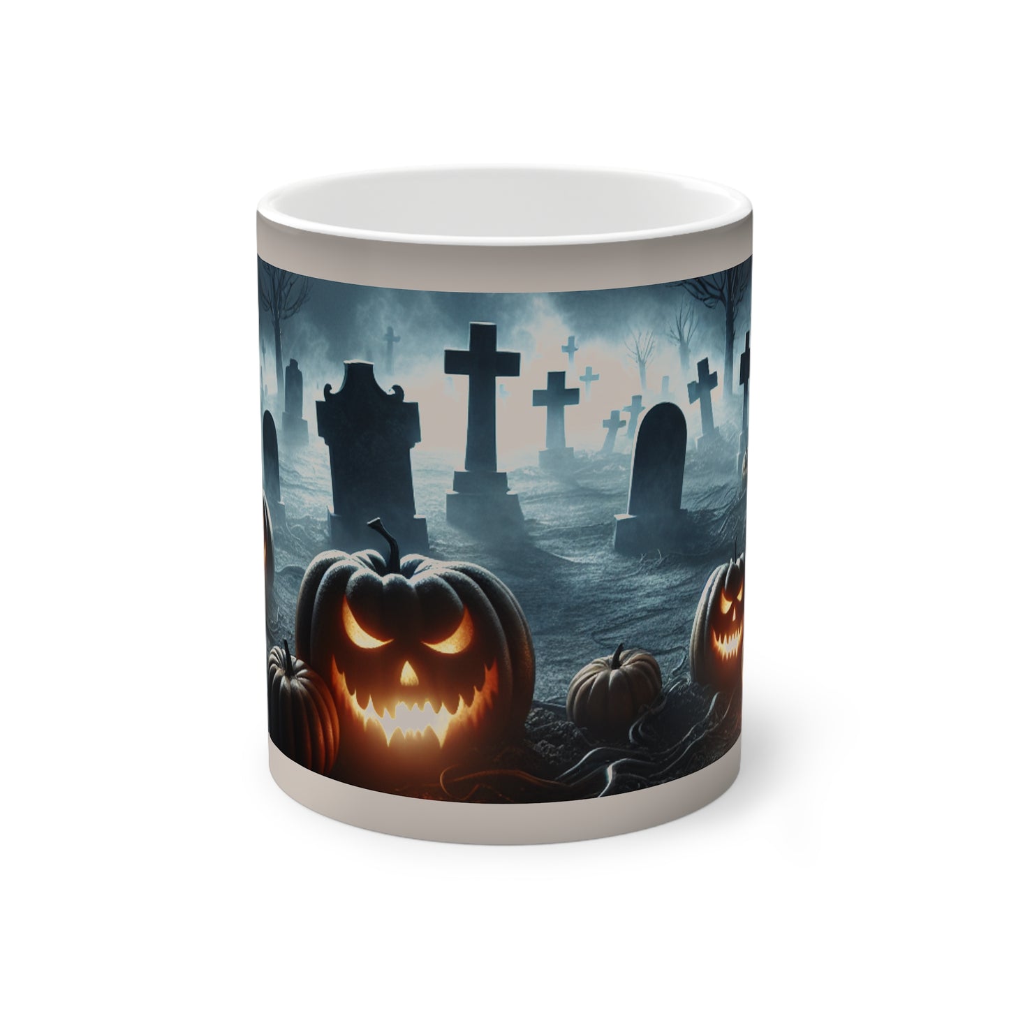 Spooky Halloween Color-Changing Mug | Scary Pumpkin & Graveyard Design, Perfect Gift, Holiday Decor, Unique Coffee Cup, Haunted House
