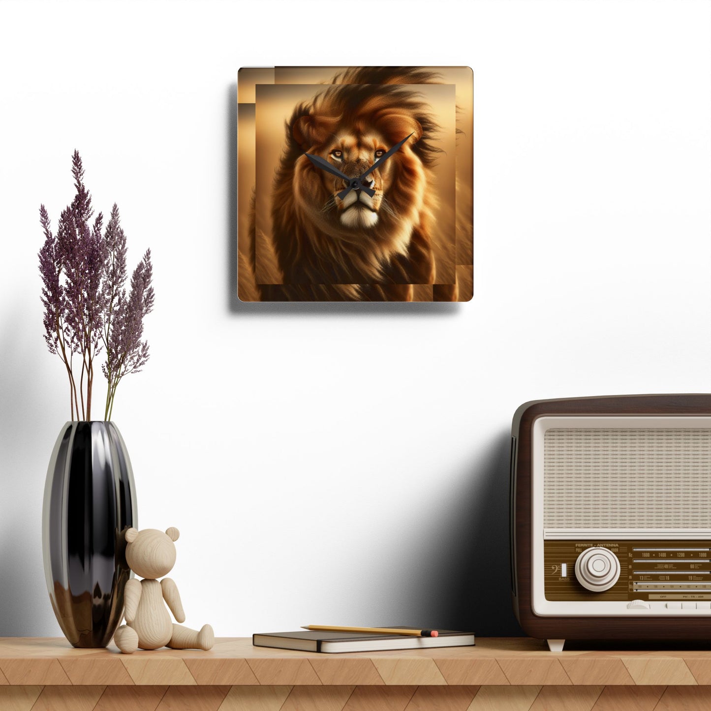 Majestic Lion Acrylic Wall Clock | Roaring Art Decor, Wildlife Gift, Unique Home Accessory, Animal Lover Wall Art, Birthday Decoration