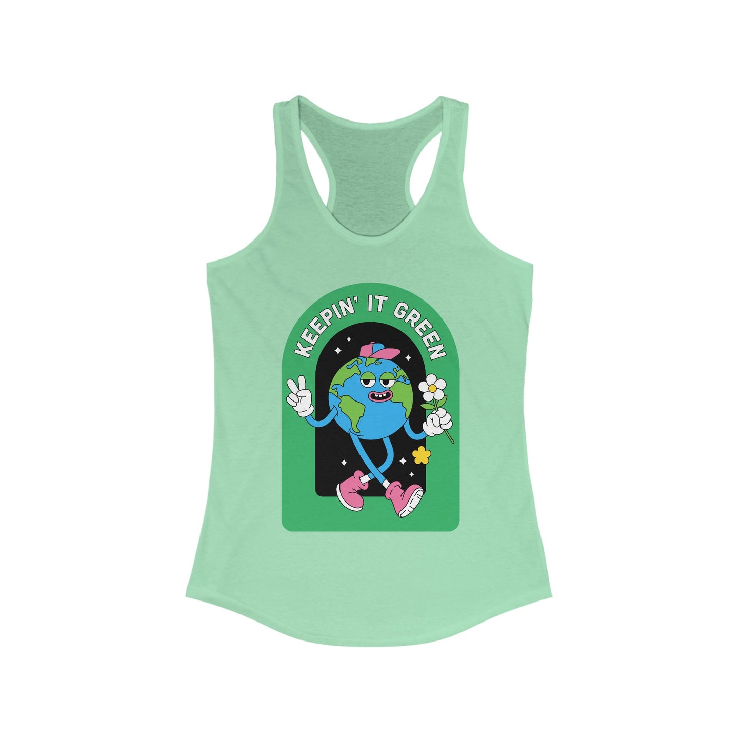 Keepin' It Green Racerback Tank - Eco-Friendly Workout Top, Cute Summer Shirt, Gift for Nature Lovers, Green Theme Aesthetic, Fun Activewear