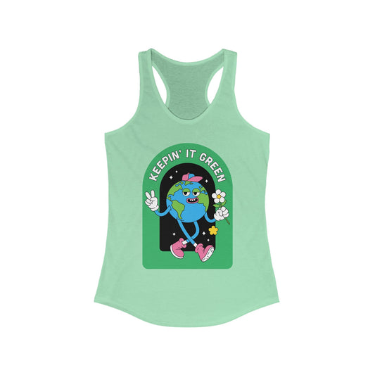 Keepin' It Green Racerback Tank - Eco-Friendly Workout Top, Cute Summer Shirt, Gift for Nature Lovers, Green Theme Aesthetic, Fun Activewear