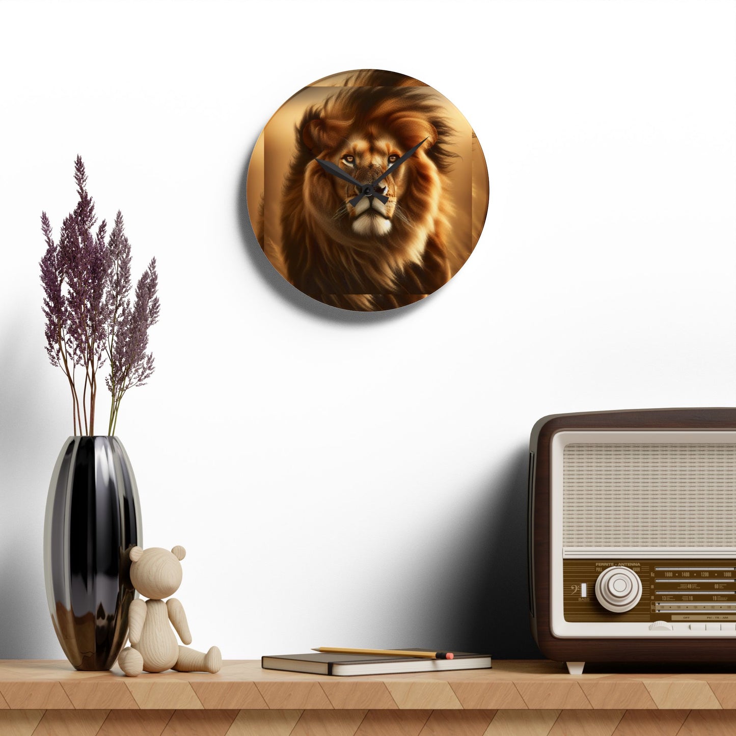Majestic Lion Acrylic Wall Clock | Roaring Art Decor, Wildlife Gift, Unique Home Accessory, Animal Lover Wall Art, Birthday Decoration