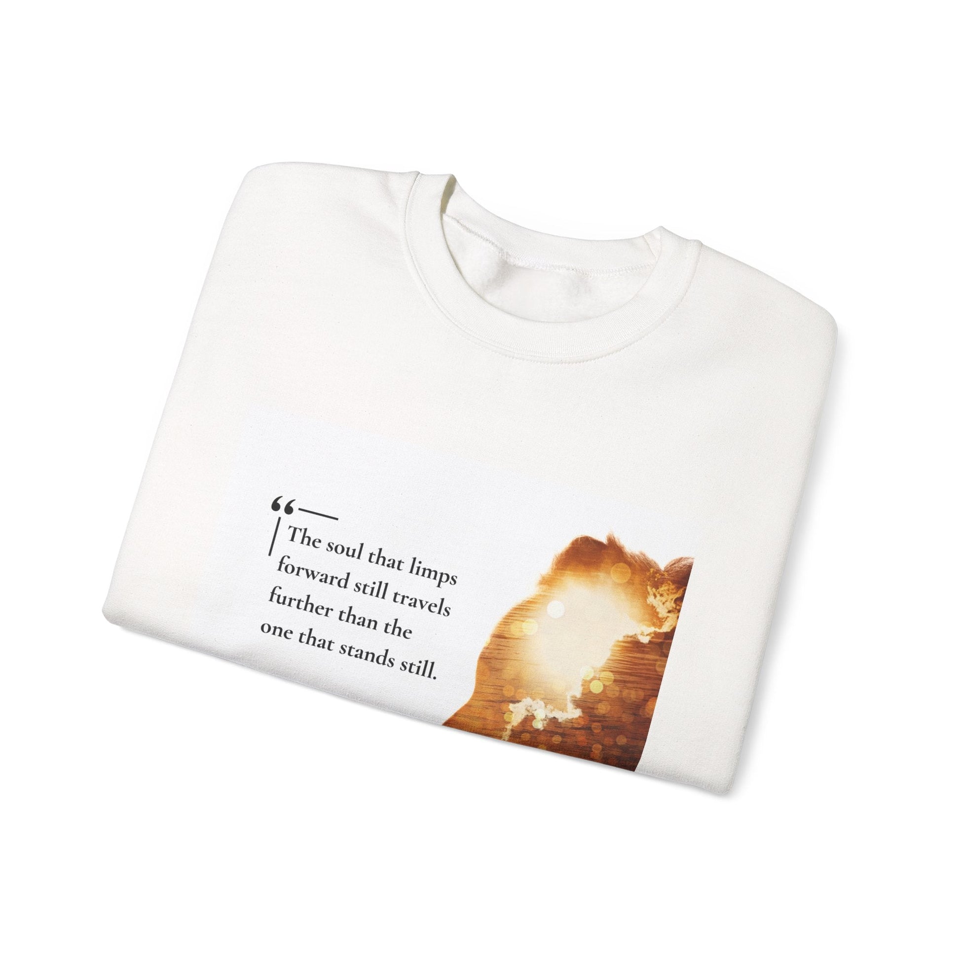 Inspirational Quote Crewneck Sweatshirt - The Soul That Limps Forward - Anz AI