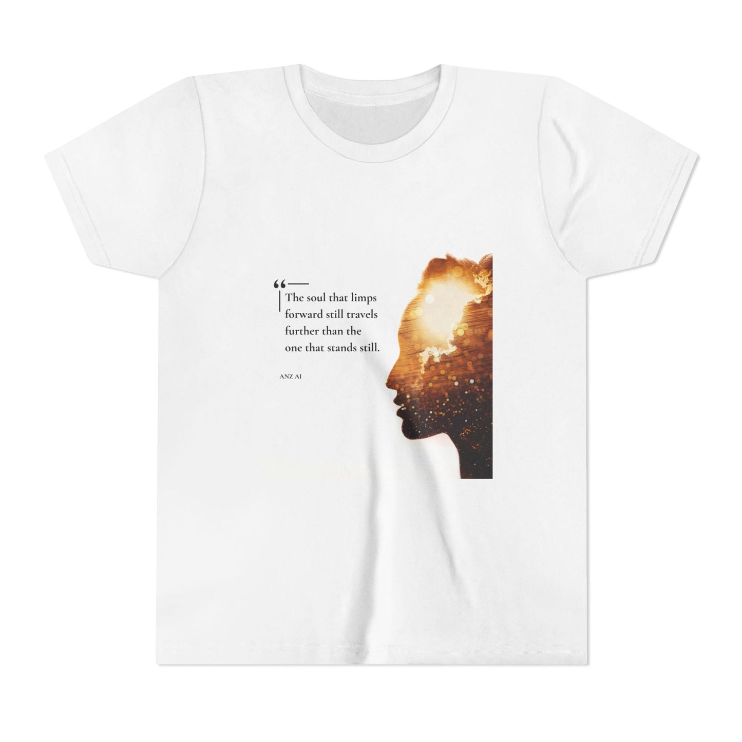 Inspirational Youth Short Sleeve Tee – "The soul that limps forward still travels further than the one that stands still" - Anz AI