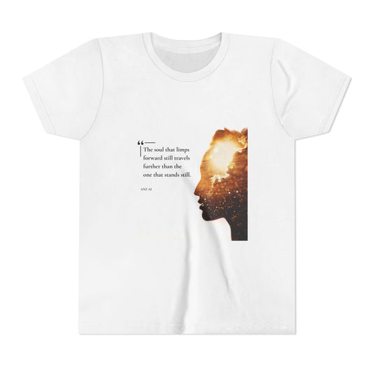 Inspirational Youth Short Sleeve Tee – "The soul that limps forward still travels further than the one that stands still" - Anz AI